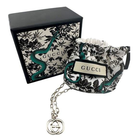 GUCCI Interlocking GG Necklace 20" with Green Snake Box & Dust Bag - Picture 2 of 16